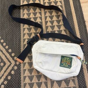 Tory Burch White Belt Bag with Black Strap